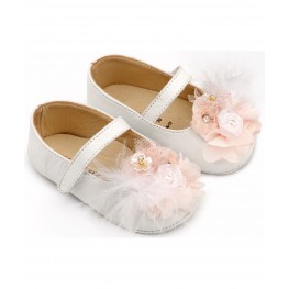  Babywalker Παπούτσι Βαπτιστικό Αγκαλιάς  MI1663 Λευκό-Ροζ